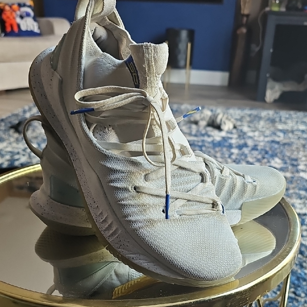 Under Armour White Athletic Shoes with Blue Accents